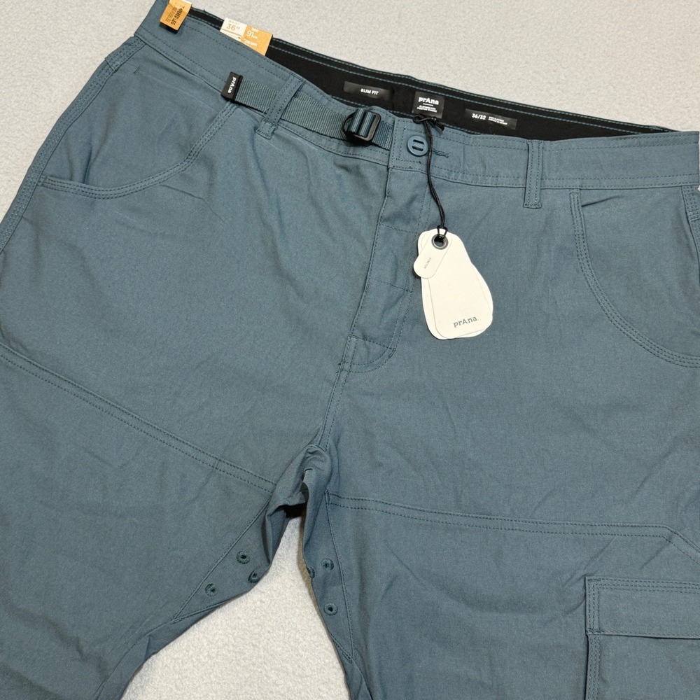 PRANA Stretch Zion Slim Pant II Mens 36x32 Grey Blue Tapered Hiking Outdoor NWT